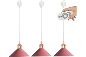 SKIVTGLAMP H-Type Track Pendant Lighting with Cord Total Length 3ft Pink Shade Dimmable E26 Smart Led Bulbs Macaron Style Tra