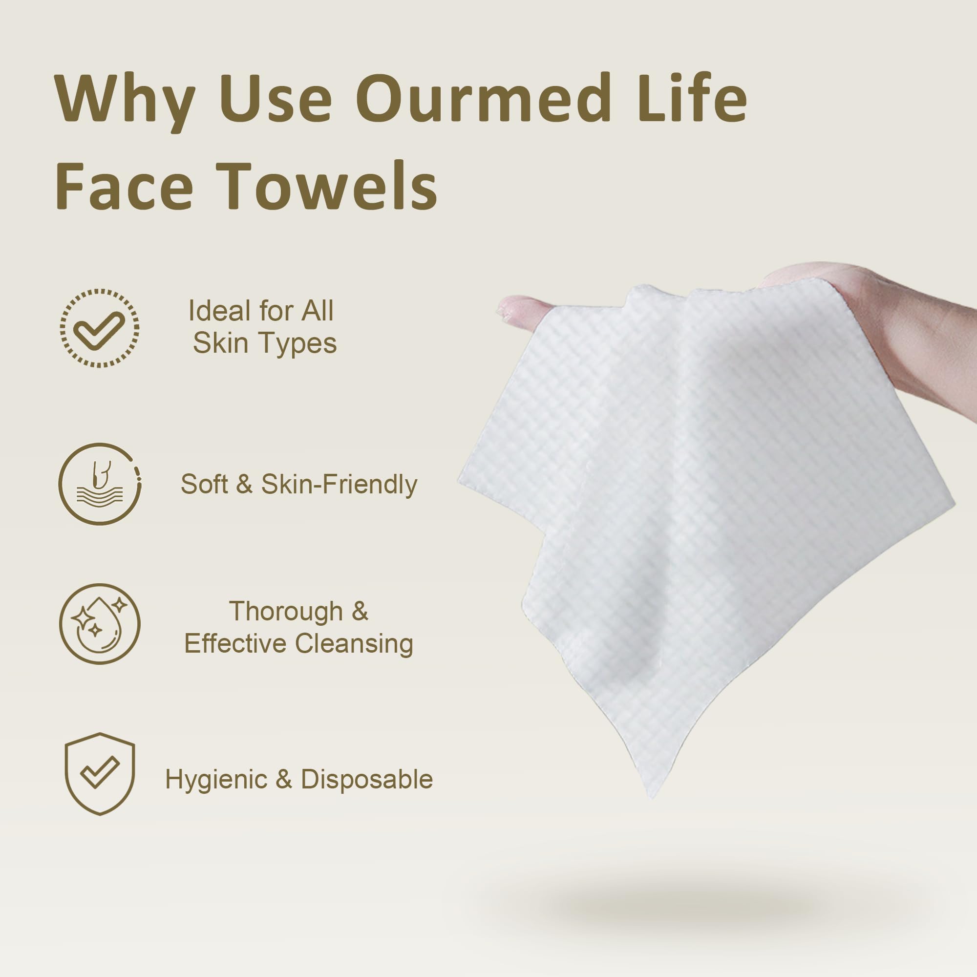Ourmed Life Face Towels, Disposable Biodegradable Facial Towels for Sensitive Skin, Lint- free Face Wipes for Washing Face, Skincare and Makeup Remover, Dry Wipes, 10