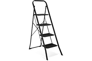 Soctone Step Ladder 4 Step Folding with Anti-Slip Pedal, Lightweight 4 Step Ladder with Handrails, 330 lbs Capacity Perfect for Kitchen & Household, Black