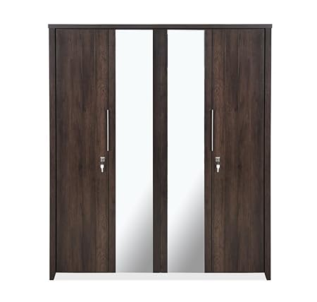 @home by Nilkamal Zerlin 4-Door Wardrobe with Mirror (Melamine Finish, Dark Walnut)
