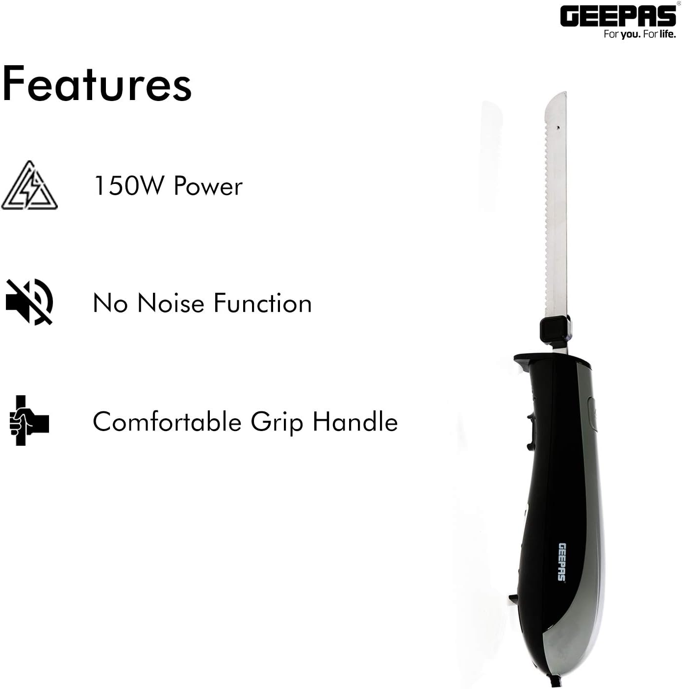 GEEPAS 150W Electric Knife Serrated Carving Knife Can Cut Turkey, Meat, Bread, Vegetables