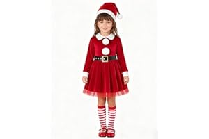 bakjuno Toddler Girls Elf Christmas Dress Christmas Santa Claus Girl Tulle Skirt set With Accessories