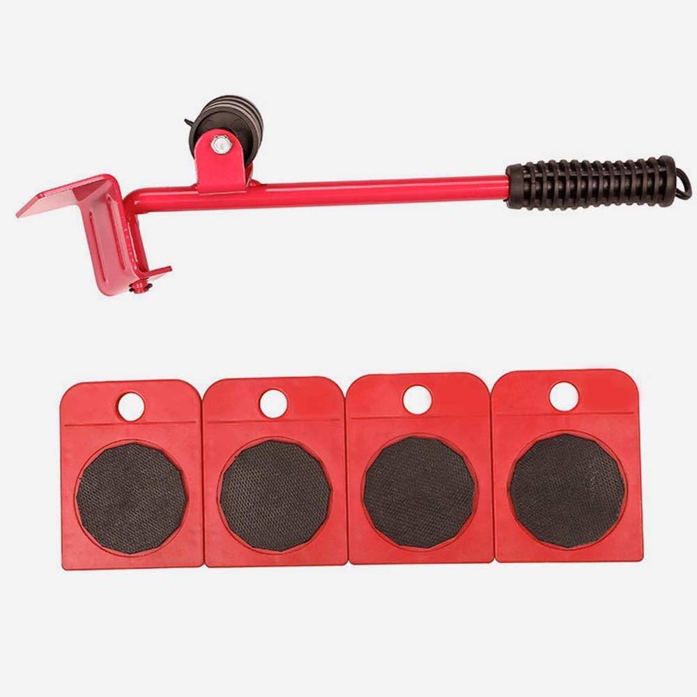 hgfter Furniture Moving Roller Set Portable Heavy Lifting Mover Transport Hand Tool Kit Red
