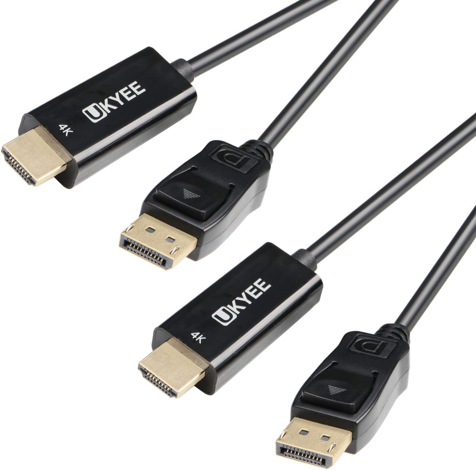 UKYEE4K DisplayPort to HDMI Cable 6ft 2-Pack, Display Port DP to HDMI Cord 6 feet 3840 X 2160P Male to Male for for Labtop PCs to HDTV, Monitor, Projector with HDMI Port- Gray