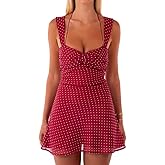 Lingt Chic Women's Polka Dot Mesh Halter A-Line Mini Dress Sleeveless Strapless Tie Back Summer Sundress