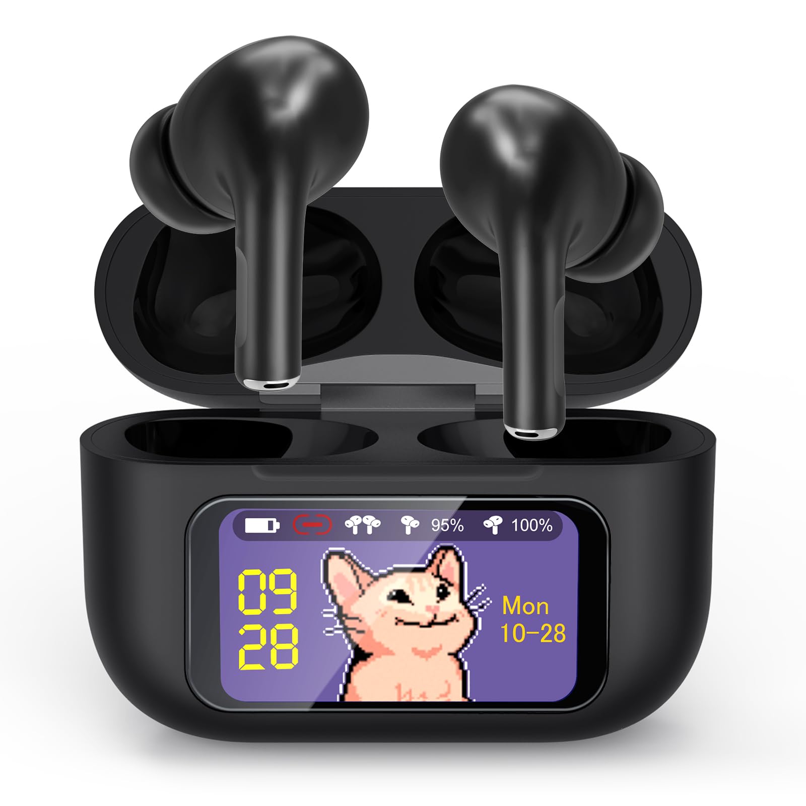 Photo 1 of Handzee Touch Screen Bluetooth Earbuds, Multi Functions LED Full Color Touchscreen Wireless Earphones, ANC+ENC Denoise, 23 Switchable Interfaces, New HD Audio, Longer Life, Black