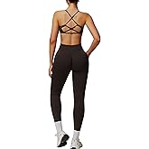 ABOCIW Workout Sets for Women Seamless High Waist Scrunch Butt Lifting Gym Leggings Yoga Pants Strappy Sports Bra Exercise 2 Piece Outfits Coffee Medium