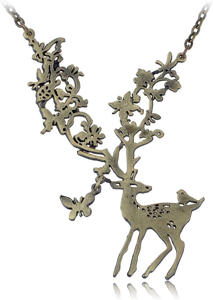 Nature Aware Bursting Life Tree Antler Bambi Leaf Deer Forest Pendant Necklace