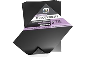 THE MAGNET SHOP TMS Magnet Receptive Sheets with Adhesive Backing for Craft and Magnetic Miniatures Storage | Flexible Rubber Sheet Metal | 5 Pack, 30 mil Thick, 8.5” x 12.3” | Fits Inside US Really Useful Box