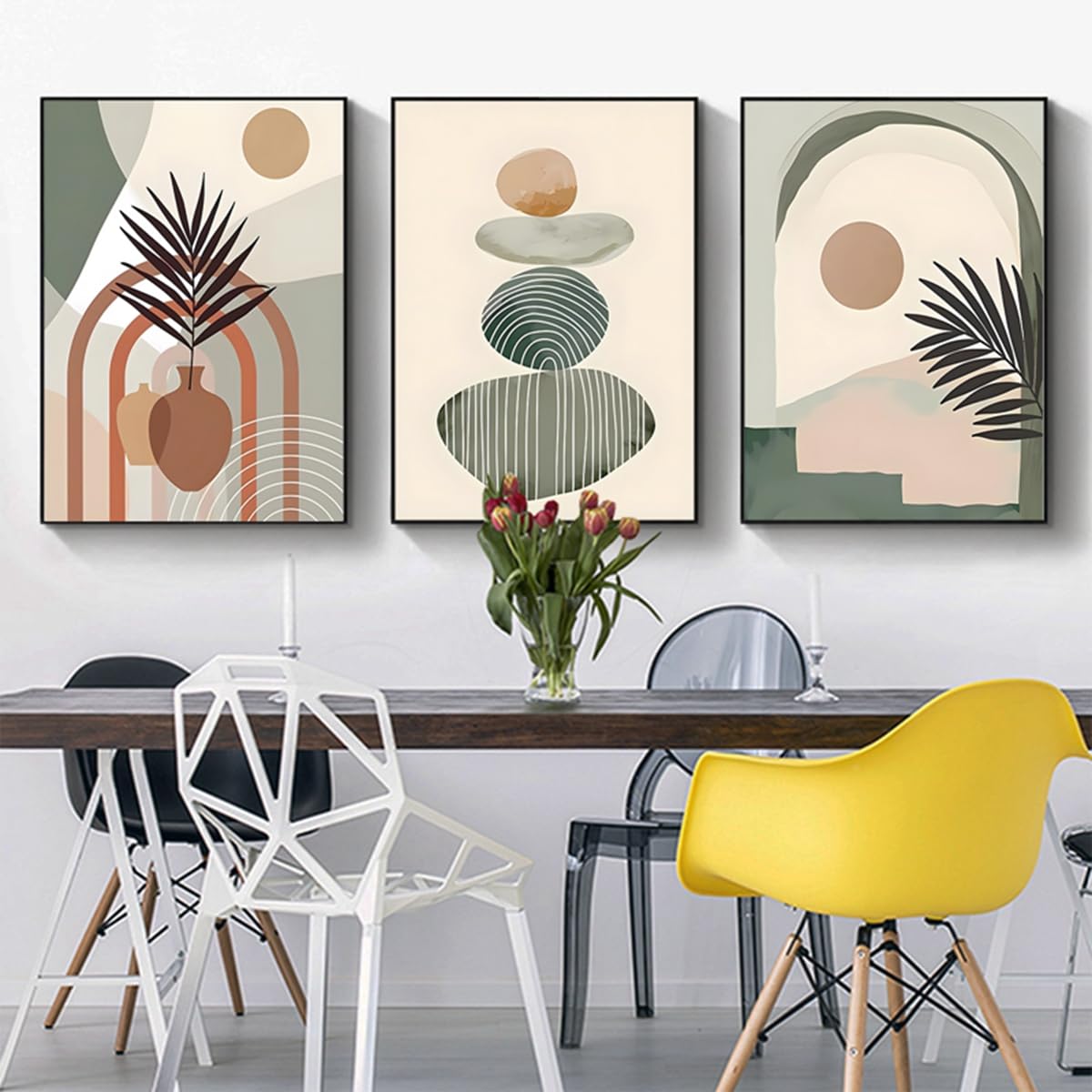 PYNVDD Set of 3 Boho Poster Set - Aesthetic Plant Pictures, Modern Abstract Art, Without Frame (8.4 x 60 cm, 3 Pieces)