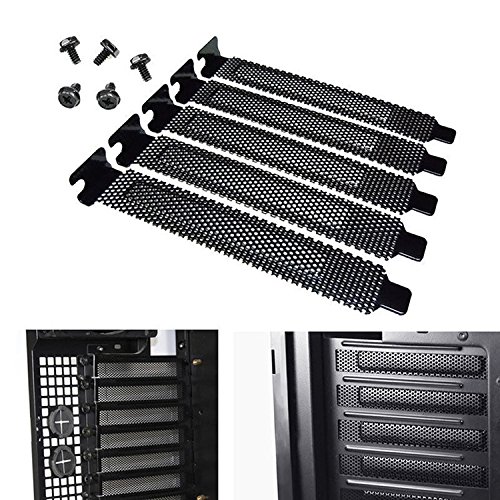 5pcs Black PCI Slot Cover Dust Filter Blanking Plate Hard Steel With Screw