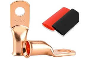 HOUSUN Battery Cable Ends, 2PCS 4 Gauge Wire Connectors 1/4 Copper Wire Lugs, Bare Copper Eyelets with Heat Shrink Tubing