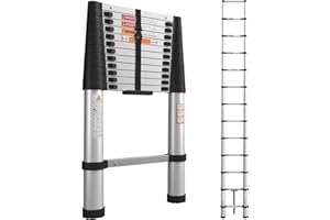 DOVOV Telescoping Ladder 12.5 FT, Aluminium Extension Ladder with Anti-Pinch Device, Lightweight Multi-Purpose Retraction Ladder with 330 LBS Load Capacity for Home, RVs and Outdoor Work