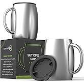CHILLOUT LIFE Stainless Steel Insulated Coffee Mugs Set of 2 (14oz) – Double Wall Coffee Cups with Spill Resistant Lid & Strong Handle, Shatterproof Cups for Cold Drinks and Hot Beverages