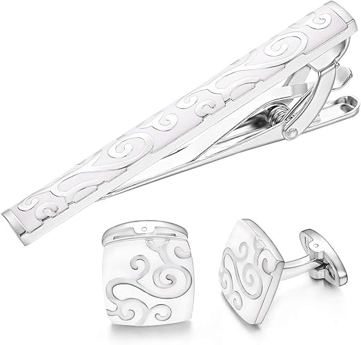 Amazon Yoursfs 和風 ネクタイピン カフス セット 白い 唐草柄 カフス 冠婚葬祭 タイピン 結婚式 メンズ アクセサリー プレゼント カフス 通販