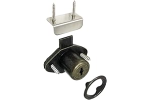 Desunia Office Desk Lock for Drawer & Door - 7/8" (.875") Bore - Antique Brass- Keyed Alike - Includes Escutcheon Trim Ring, Strike, & Screws - 1 Lock