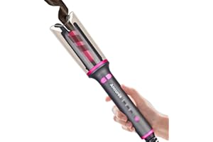 ANCUREE Automatic Curling Iron Rotating,Anti-Tangle Rotating Curling Wand, Quick Hair Curler, Anti-Scald Curler with Auto Shut-Off for Hair Styling(Grey)