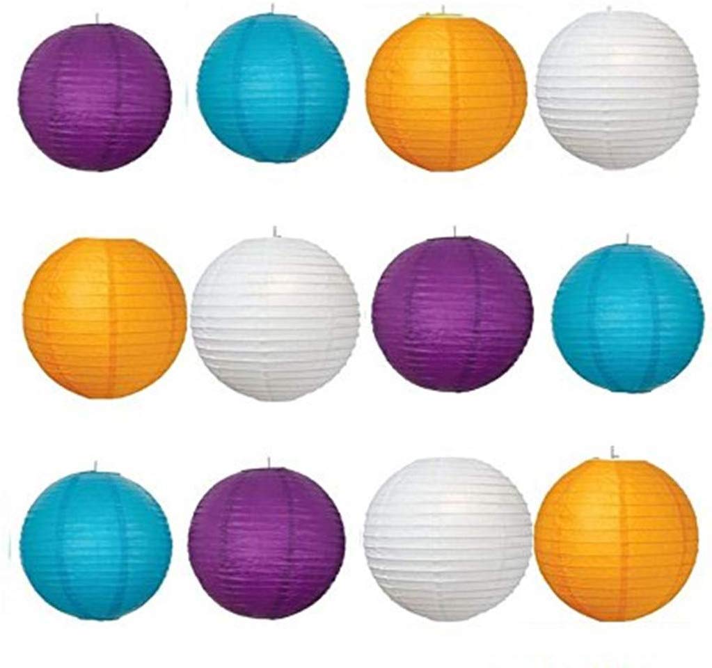 A Liittle Tree -12PCs Mixed New Round Paper Lanterns Birthday Wedding Party (8", Blue+Purple+Orange+White)