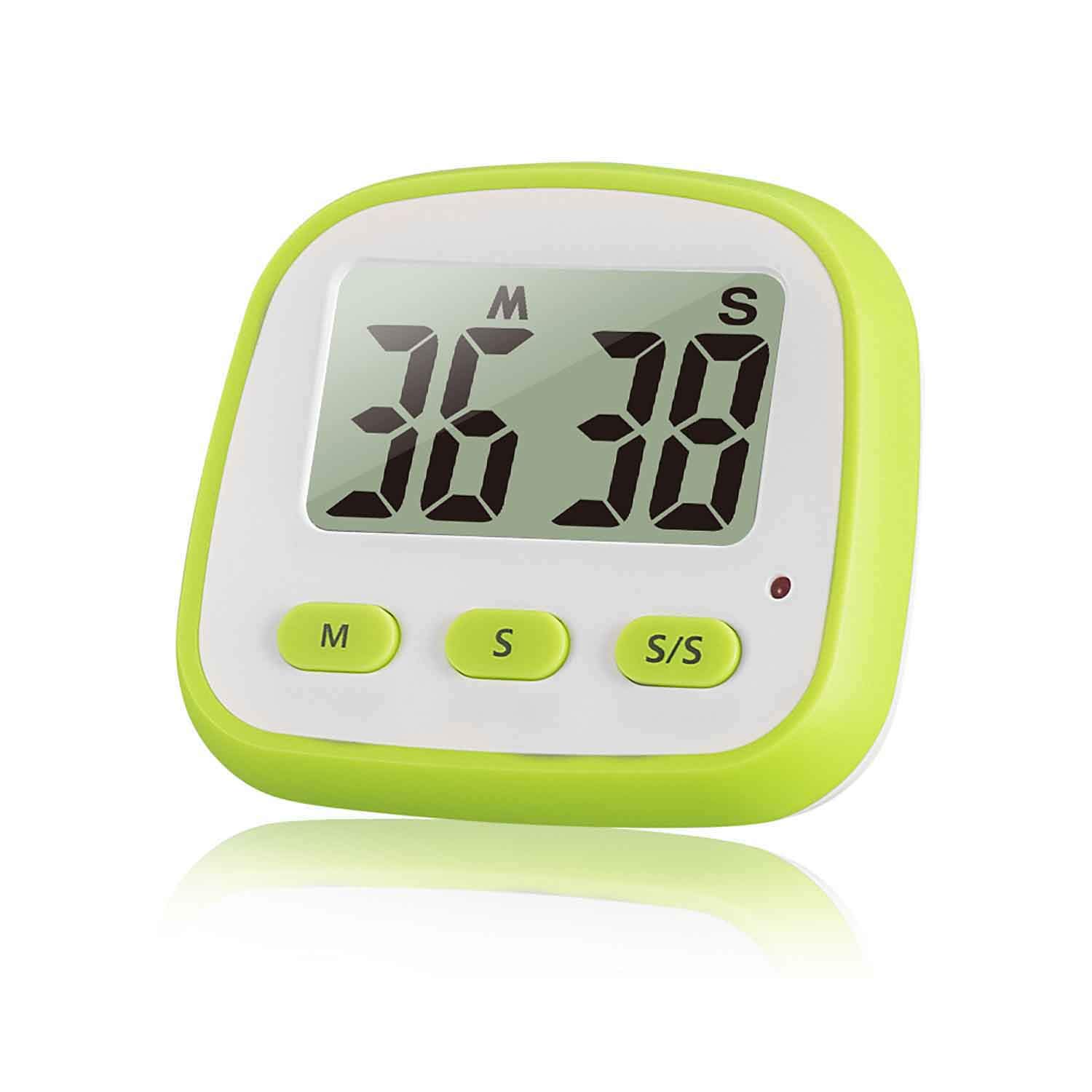 Digital Kitchen Timer Countdown/Count Up Timer with Magnets, LCD Display with LED Indicator Light and Clock Function, Easy to Use for Cooking, Kids and Workouts Exercise