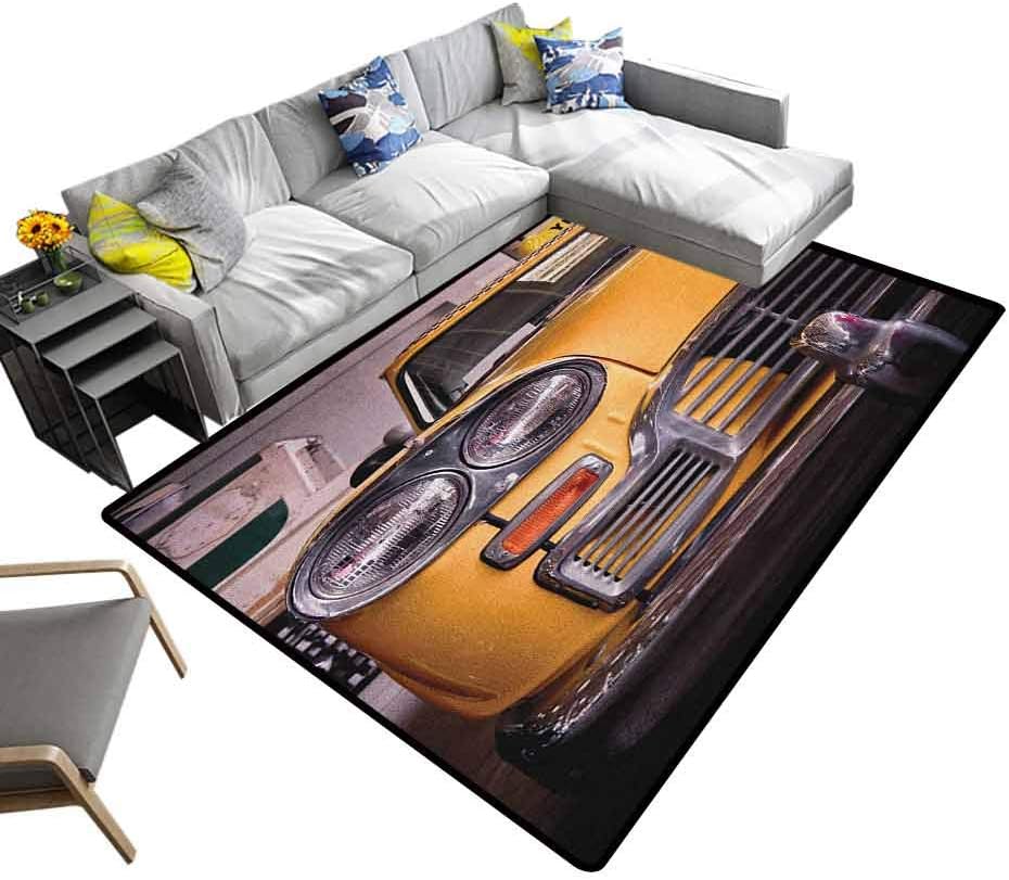 New York Carpet Picture of Antique Yellow Taxi Historic Element of Old NYC Nostalgia Vintage Cab Soft Cozy Floor Mat Yellow Grey (5'7"x6'6")