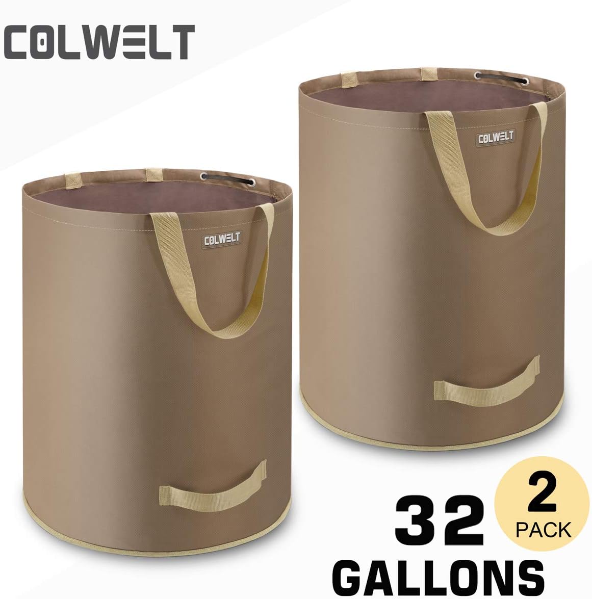 Colwelt Yard Garden Waste Bags 2-Pack 32Gallons, Multipurpose Reusable Leaf Bag with Drain Hole, Lawn and Leaf Bag for Garden Debris, Home or Trunk(18.5''D x 26.8''H)