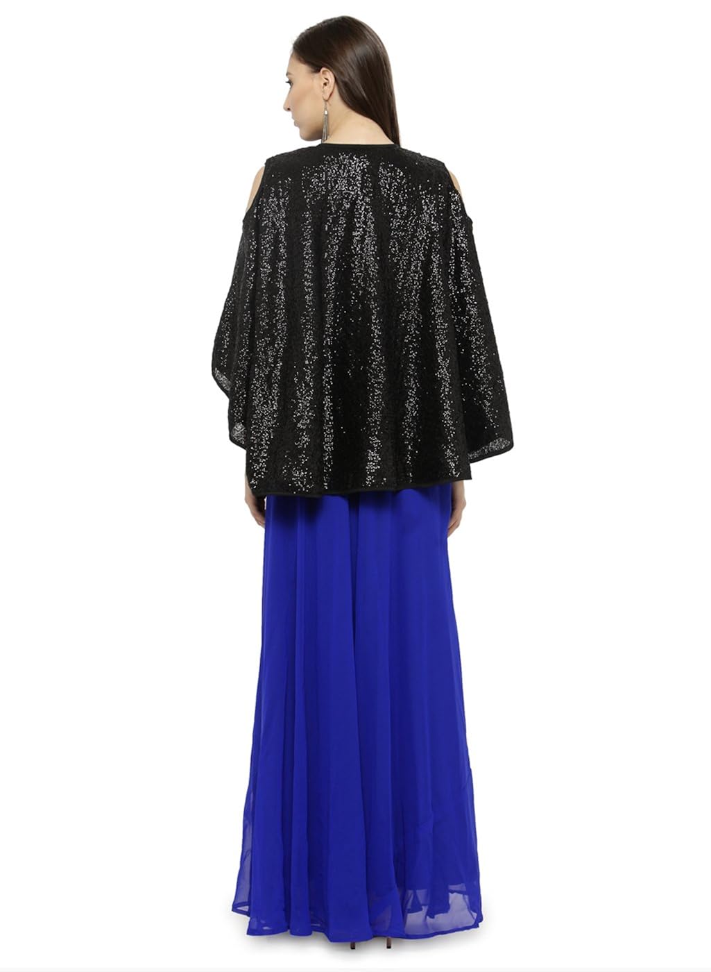 just wow royal blue & black poly georgette women's dress