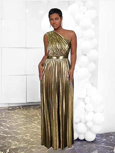 sleeveless long gold metallic dress