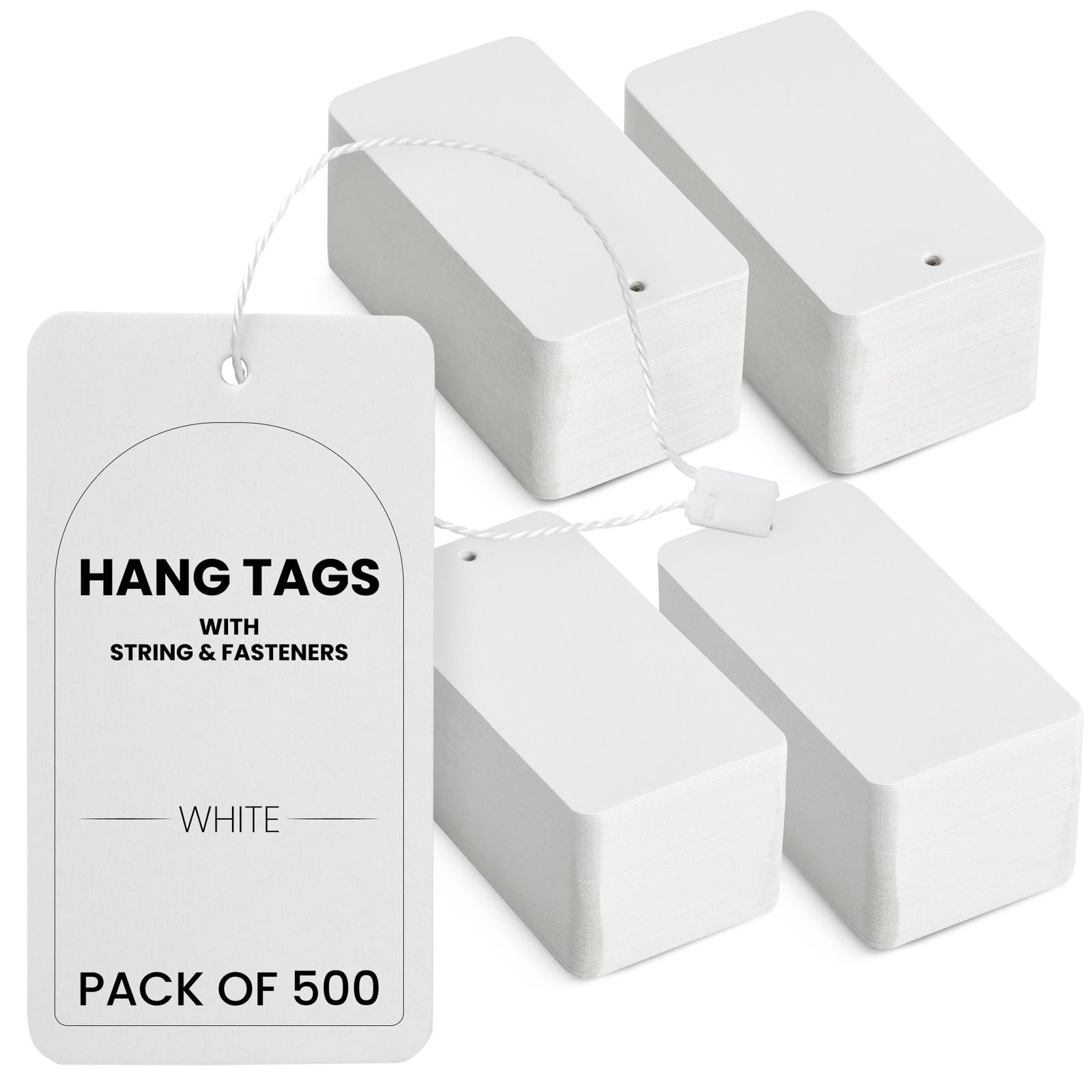 Blank Hang Tags with String and Fasteners, 2 x 3.5 in Cardstock Paper for Labeling, Pricing, and Gifting â€“ 500-Pack Black Tags for Retail, Clothing, Gifts, and Craft Projects