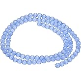 HARFINGTON 98pcs Light Blue Cat's Eye Stone Beads 4mm Round Smooth Gemstone Crystal Loose Bead for Jewelry Making Bracelets Necklace Earrings DIY