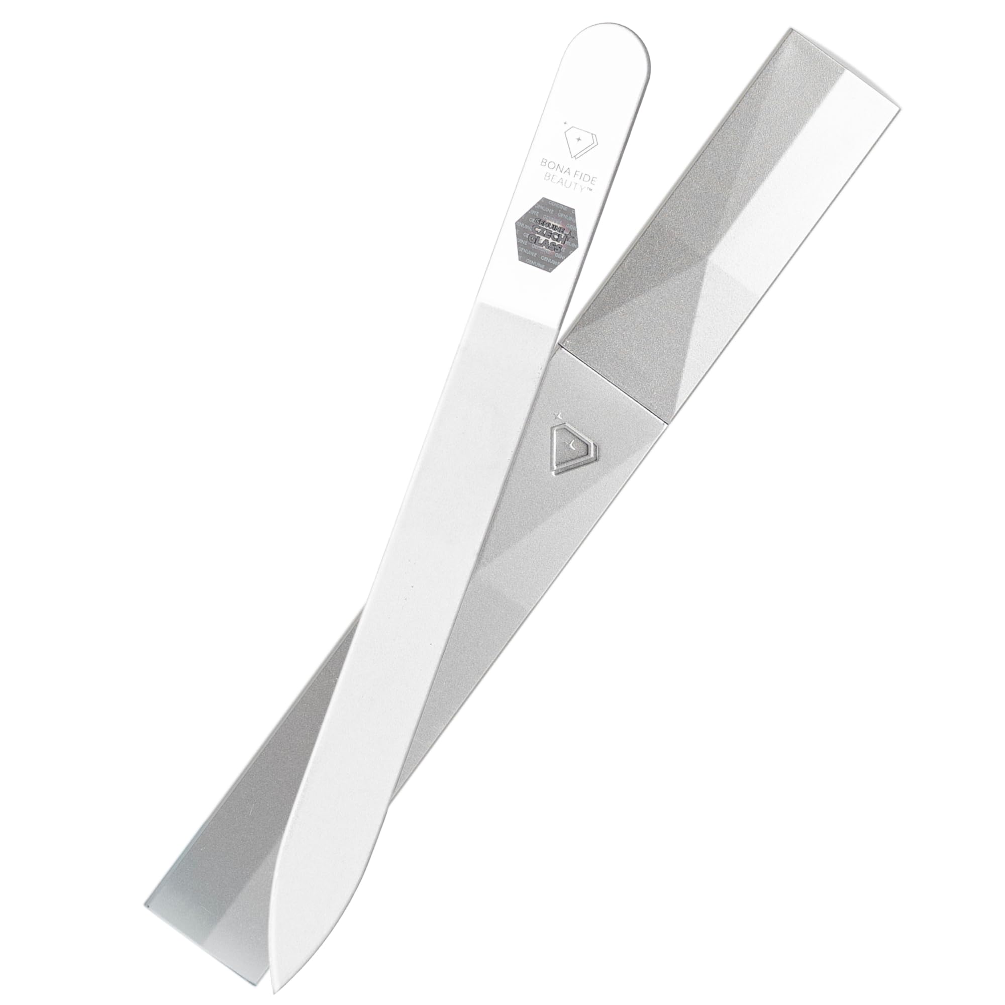 Bona Fide Beauty Czech Glass Nail File for Natural Nails, Single Crystal Nail File with Hardcase. Made in the EU. (Clear)