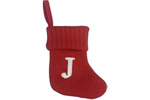 UASWGUDFS 7 Inch Mini Monogram Stocking Red Christmas Initial Letter Cable Knit Stockings with Cuffs Cute Xams Alphabet Decorations for Home Family Fireplace Hanging Gifts DIY Decor (J)