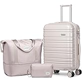 LARVENDER Carry on Luggage 22x14x9 Airline Approved, 20 Inch Hardside Suitcase with Wheels TSA Lock, PC+ABS Lightweight Travel Luggage Sets for Women, Glossy Champagne, 3 Piece Set
