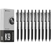 Kaco K9 Gel Pens Black Ink 10 Pieces Set Retractable 0.5mm Fine Point, Quick Drying, Aesthetic Pens, School Office Supplies