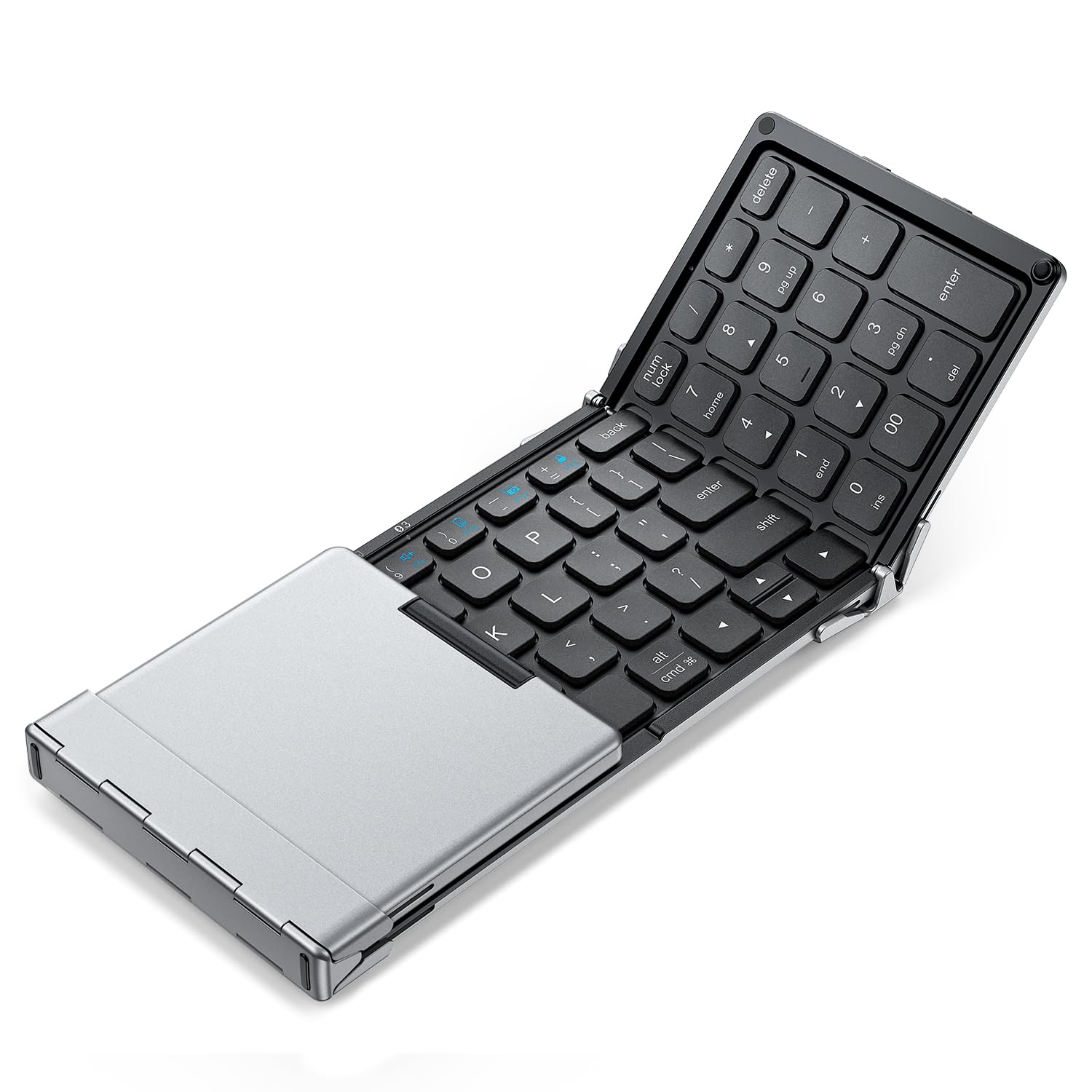Photo 1 of iClever Portable Keyboard, BK09 Foldable Bluetooth Keyboard with Number Pad for Travel and Business Trip, USB-C Rechargeable for Laptop, iPad, iPhone, Sync up to 3 Devices