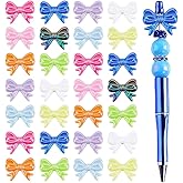 CRAFTYMELODY 60Pcs 10 Colors Focal Beads for Pens Acrylic Colorful Bowknot Shape Beads Bling Glitter UV Plating Bowknot Focal Bow Bead for Beadable Pen Keychain Jewelry Making Bracelet Crafts Charms