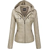 Springrain Women's Faux Leather Jacket Moto Biker Coat with Detachable Hood Motorcycle Jacket