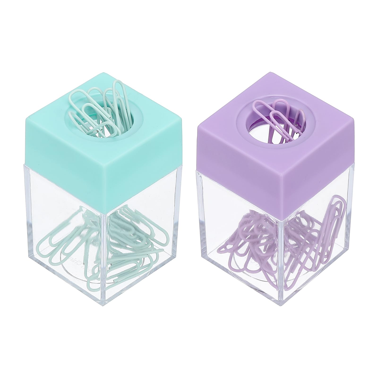 PATIKIL Magnetic Paper Clip Holder Dispenser, 2 Pcs Large Capacity Paper Clip Organizers with Magnetic Top for Desk Supplies, Office, Classroom, Home, Green, Purple