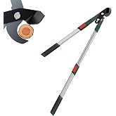 GARTOL 2-Inch Cutting Capacity Bypass Loppers, 26-33" Extendable Tree Branch Cutter, Professional Gear-Driven Labor-Saving Heavy Duty Pruners, Carbon Steel Teflon Blade &amp; Lightweight Aluminum Handles