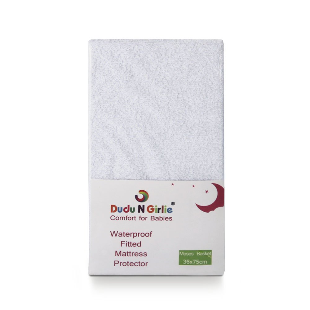 Dudu N Girlie Moses Basket Cotton Waterproof Fitted Sheet, 36 cm x 75 cm, 1-Piece, White