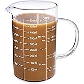77L 2 Cup Glass Measuring Cup (0.5L), High Borosilicate Glass Measuring Cup | Glass Measuring Cup, Insulated Handle, V-Shaped Spout, Three Scales, Dishwasher Safe, Easy to Read, for Kitchen or Restaurant