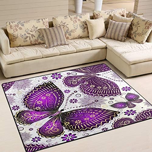 Fallake Spring Purple Butterfly Area Rug Rugs for Living Room Bedroom 7' x 5'