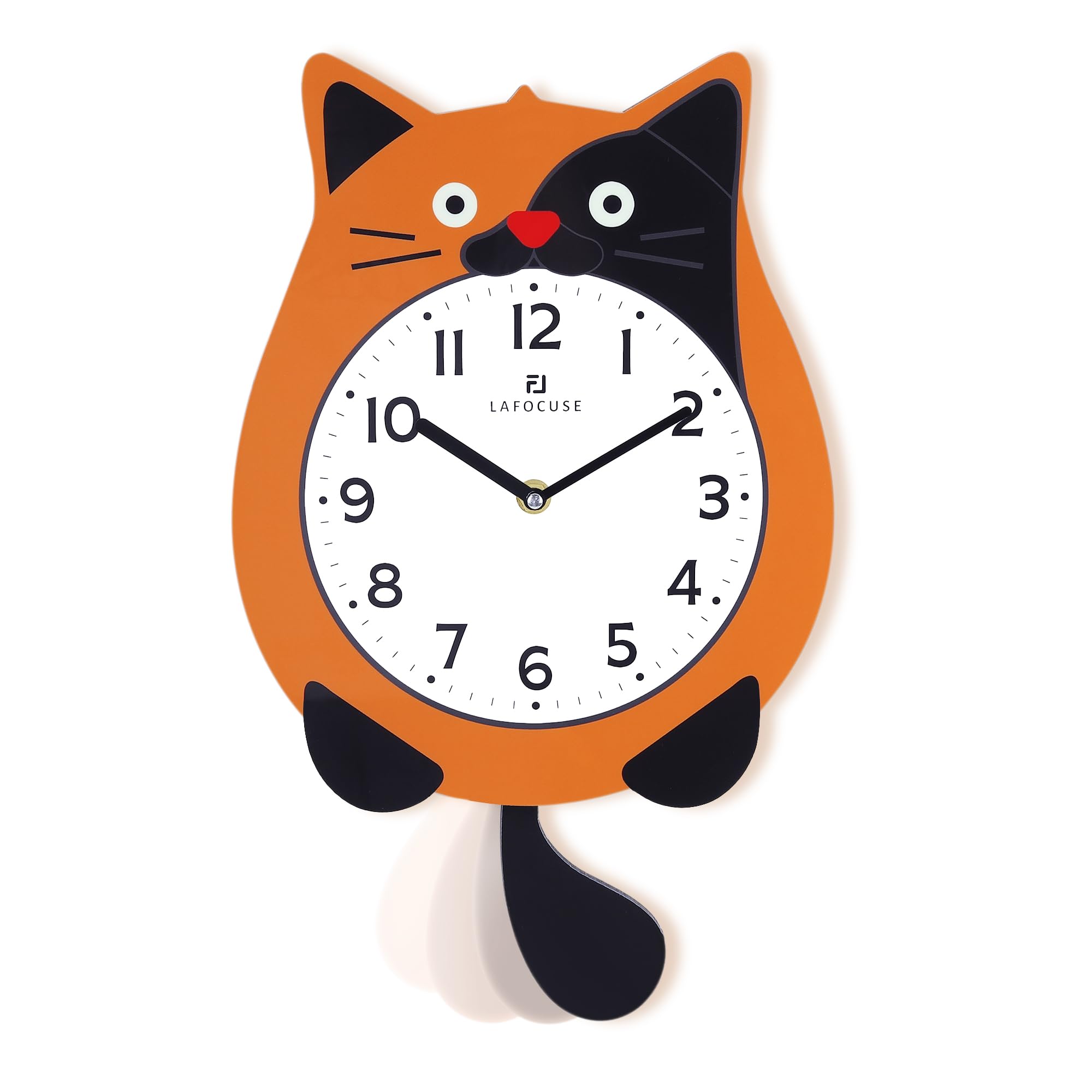 Photo 1 of Lafocuse Cat Wall Clock with Swinging Tail, Orange Cat Clocks Analog for Kids Bedroom, Cute Animal Clock Battery Operatedfor Living Room Home Décor