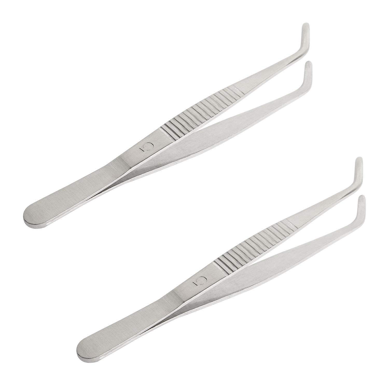 Aoje-Link Stainless Steel Tweezers with Curved Serrated Tip Sewing Machine Electronic Repair Tweezers Pliers Multi-Purpose Tweezers Tool Pliers Silver 2pcs