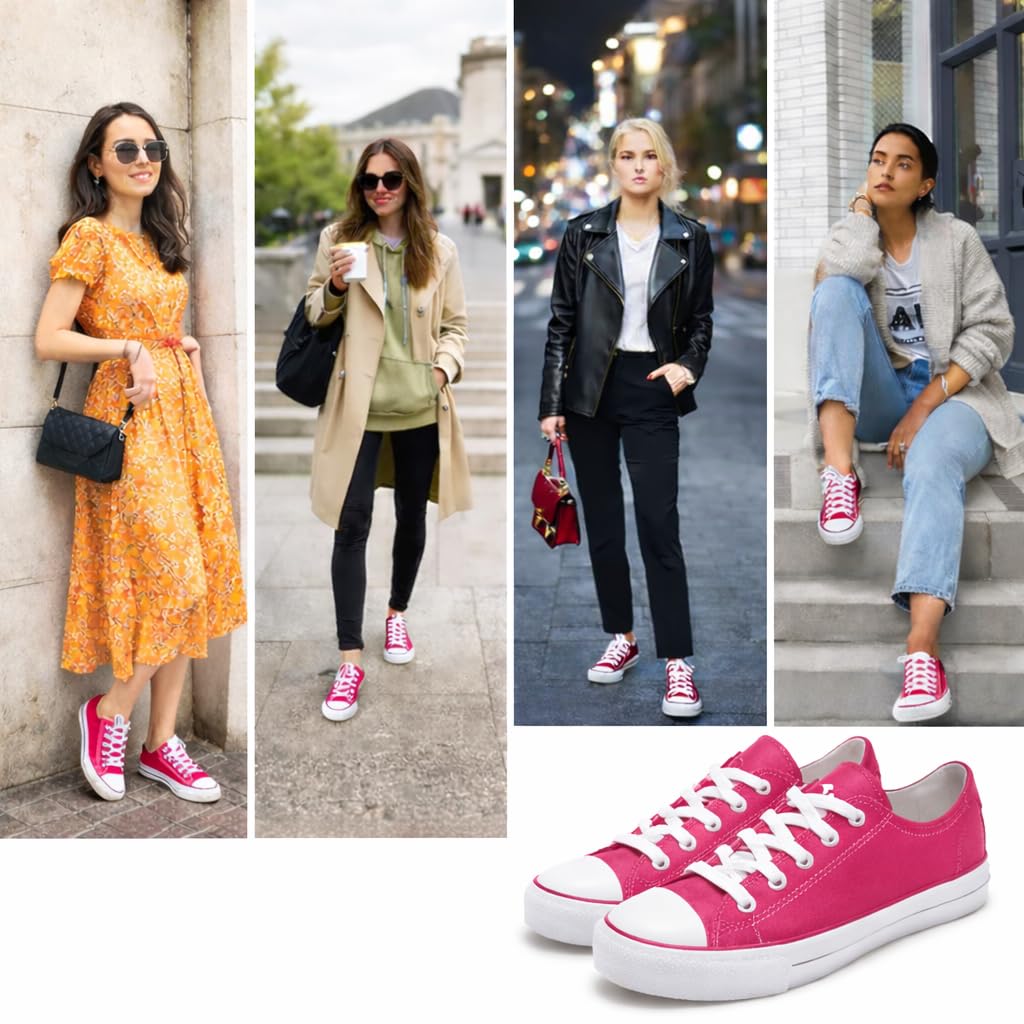 hello basics Canvas Shoes for Women Casual Low Top Pink Sneakers Fashion Womens Tennis Shoes, Pink, Size 8