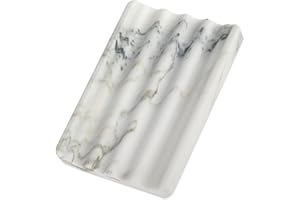 Koville African Natural Marble Soap Dish for Shower, Stone Soap Tray for Bathroom, Bar Soap Holder for Sink, Stripe Grooves Soap Saver Stone Dish Keep Bars Dry Easy Clean (Namib Bianco)