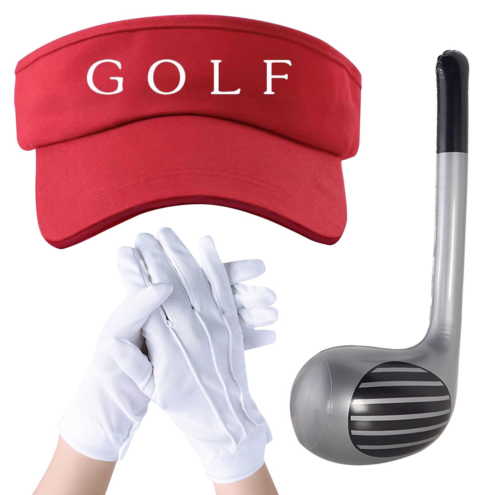 UILYNIU 3 Pieces Golf Fancy Dress Costume Accessories Inflatable Golf Club Red Golf Visor White Gloves, Perfect Accessory for Sporting Fancy Dress Costumes For Adults Kids Golf Cosplay Party (3PCS)