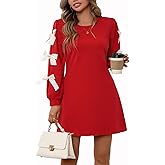 MSLG Women's Spring Dress Long Sleeve Round Neck Stretchy Bodycon Bowknot A Line Mini Dresses 523
