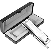 Chromatic Harmonica Professional Grade 10 Hole 40 Tone Key of C Stainless Steel Heavy Duty with Case &amp; Cleaning Cloth for Professional Player,Band,Beginner