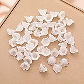 Juimtien 100Pcs Glass Trumpet Flower Beads for Jewelry Making White Bellflower Charm Bead Caps Loose Aesthetic Beads for DIY Necklace Earrings Bracelets Crafts