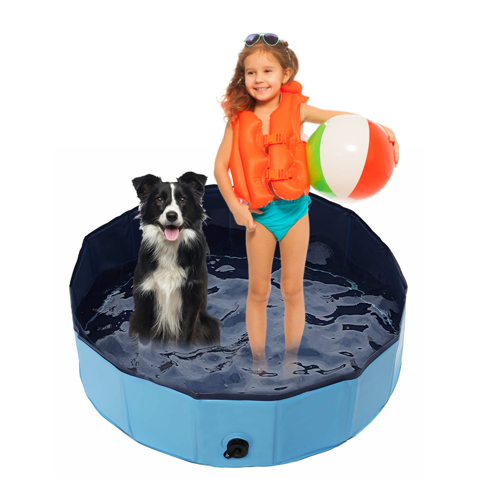 Jsdoin Foldable Dog Pool, Portable Paddling Pool, Pet Kids Bath Swimming Pool, Non-Slip PVC Kiddie Pool for Dog Cat Bathing Tub For Garden Patio Bathroom(80 * 20cm)